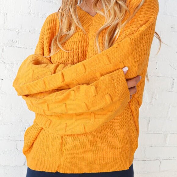 New Mustard V Neck Chunky Textured Bubble Sleeve Sweater 3x - Picture 8 of 8